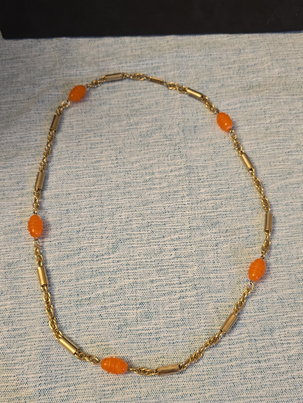 Gold Chain Necklace with Orange Bead Accents
